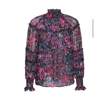 Misa Los Angeles. Floral Ruffle Blouse - Pink and Blue